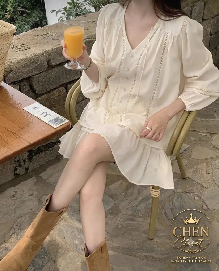 스트링 블라우 스 루즈 퍼프소매 캉캉 미니 투피 스 가을신상